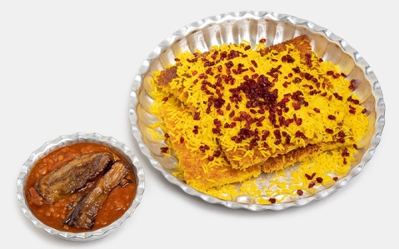 ته چین با خورشت قیمه بادمجان